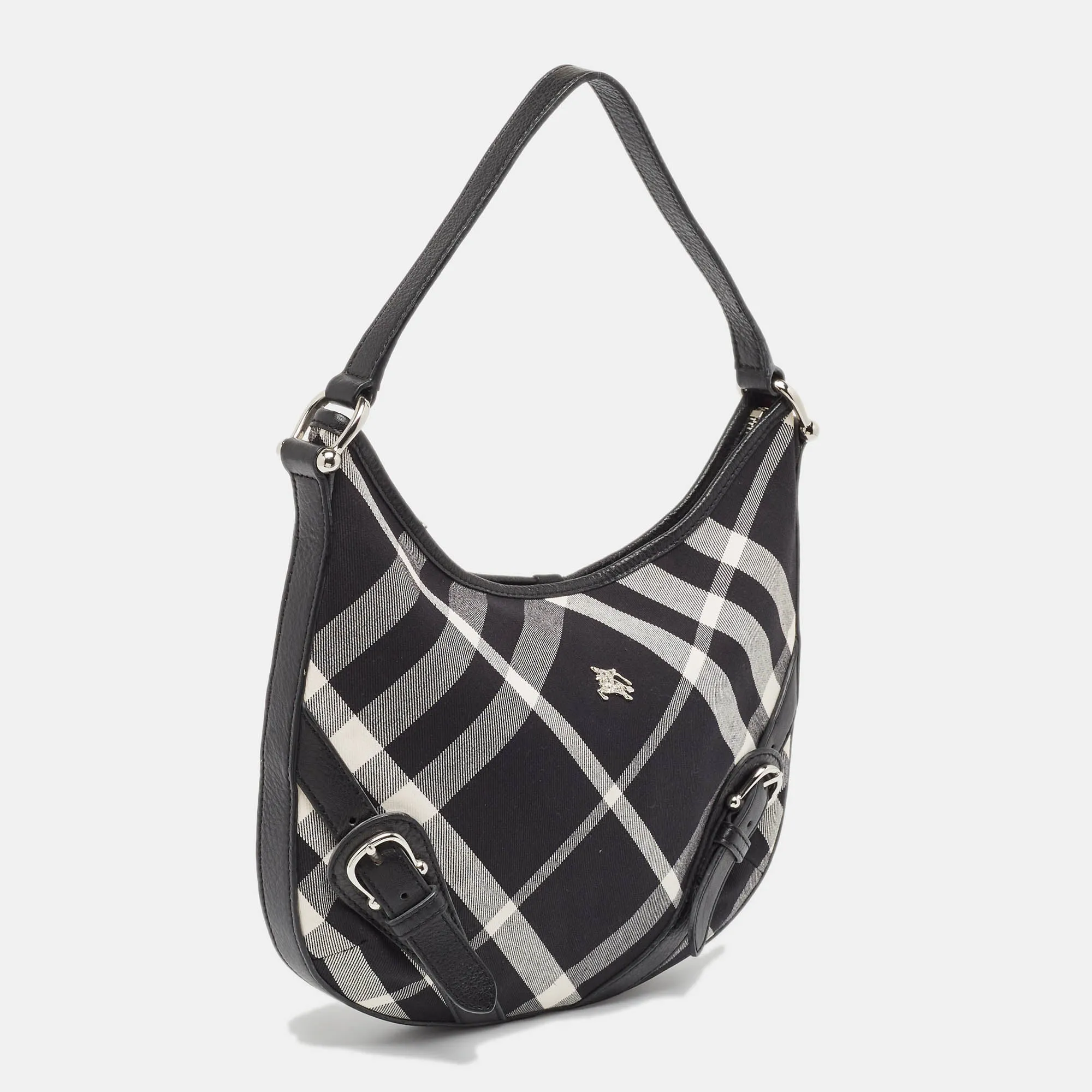 BURBERRY Black House Check Canvas and Leather Larkin Hobo