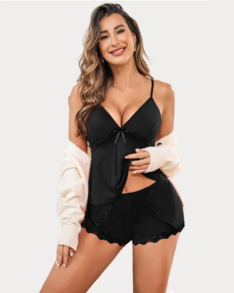 Cami Sleepwear Set Lace Trim Short Pjs Sets