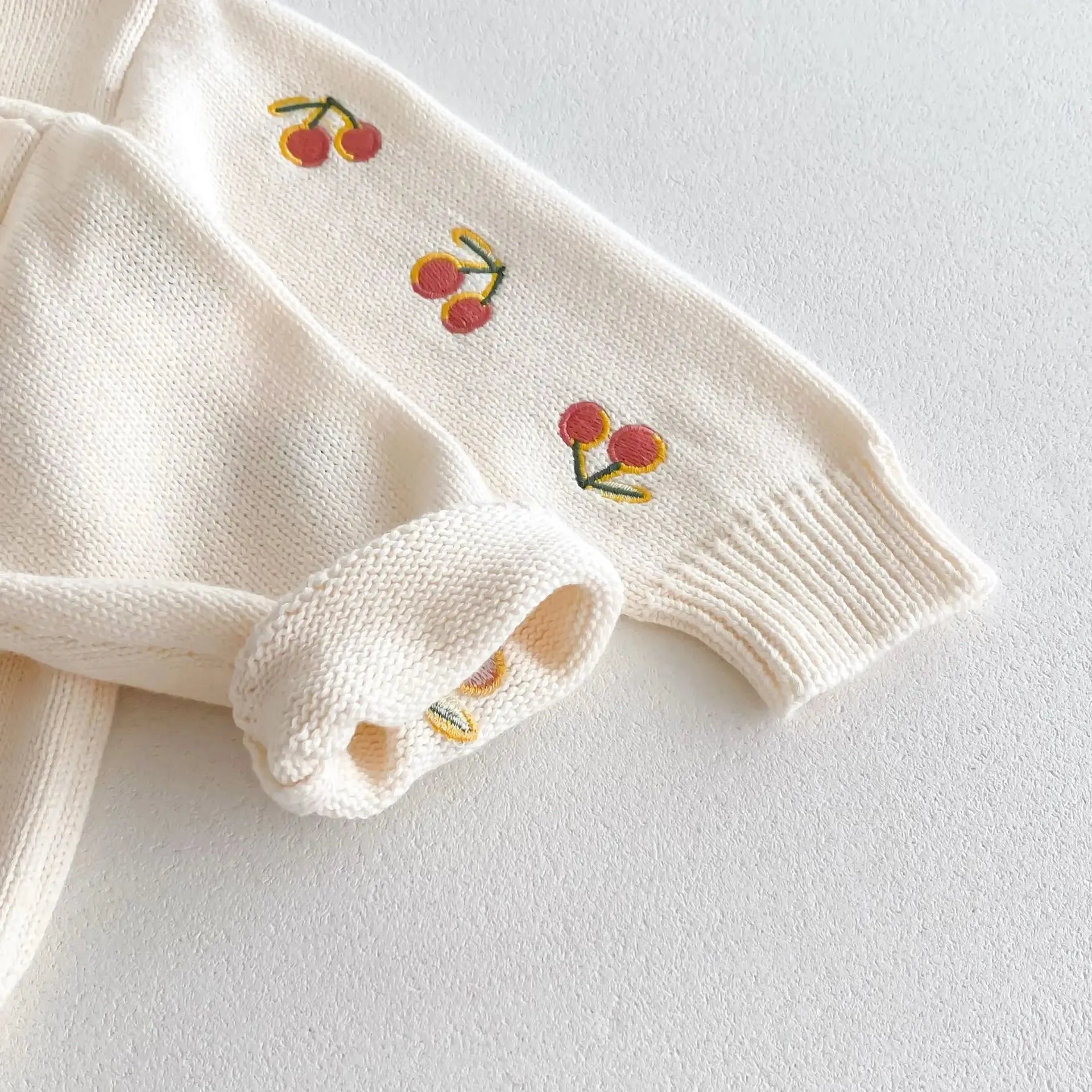 Cherry Embroidered Knit Cardigan