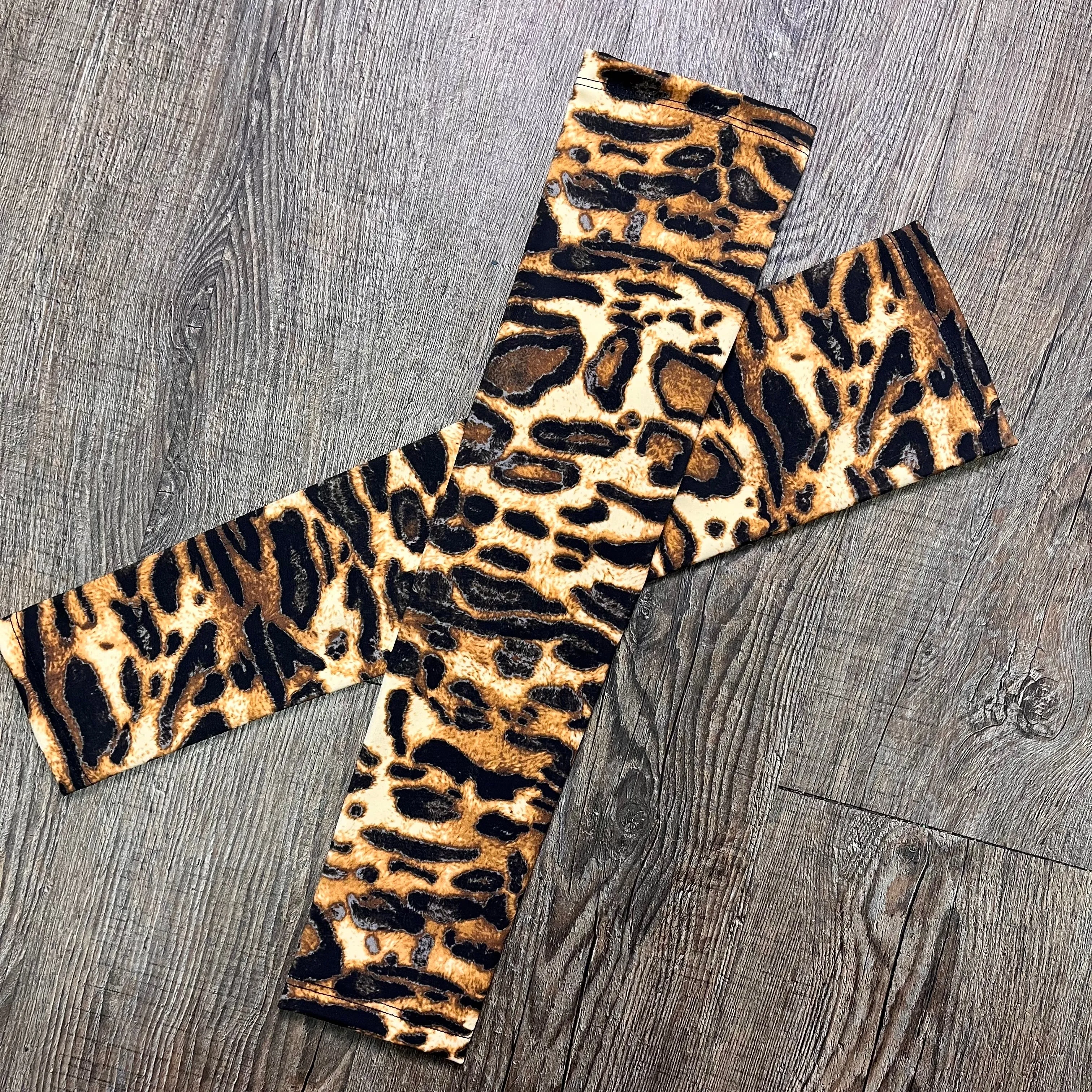 Compression Arm Sleeves in Brown Leopard Print Spandex