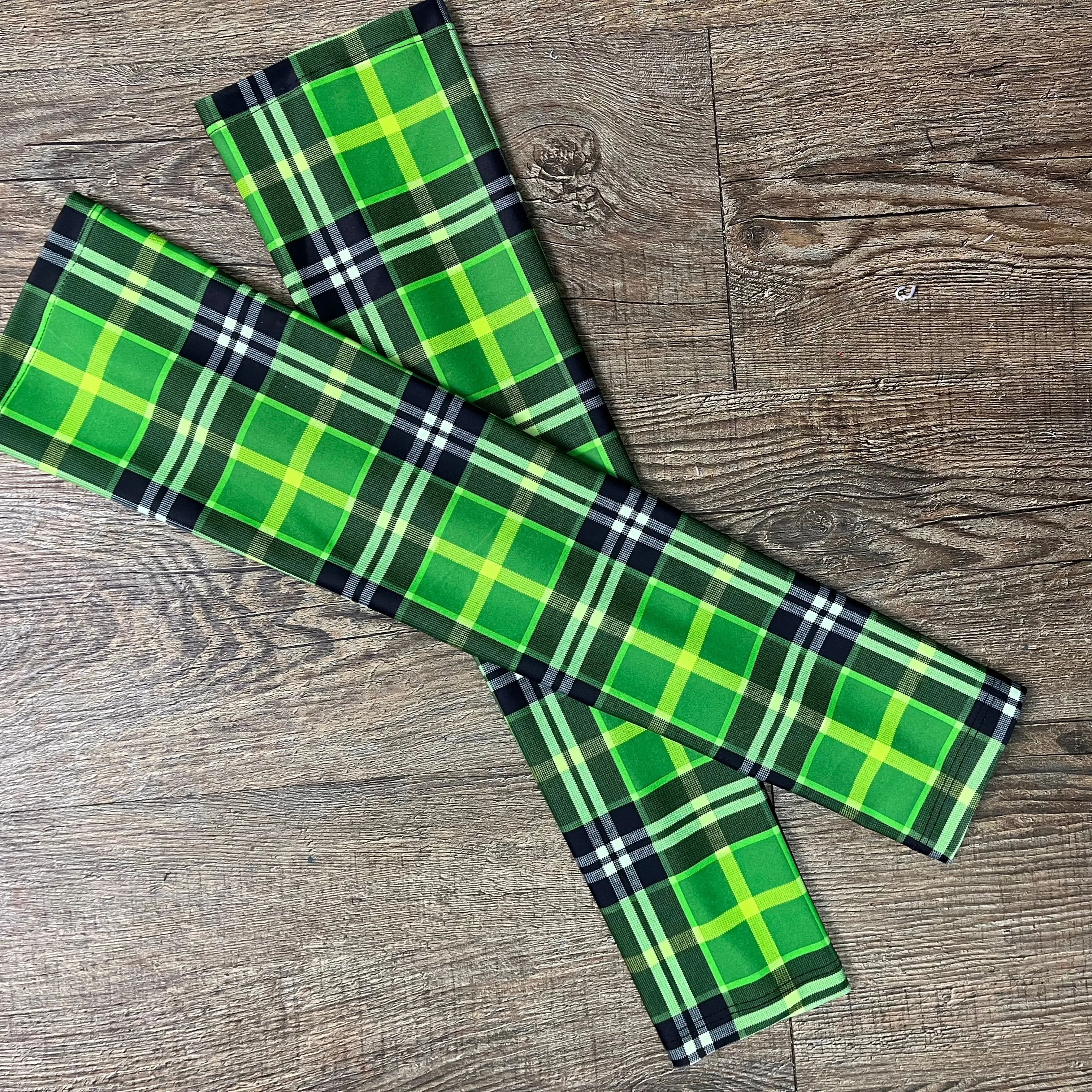 Compression Arm Sleeves in Green Plaid Print Spandex