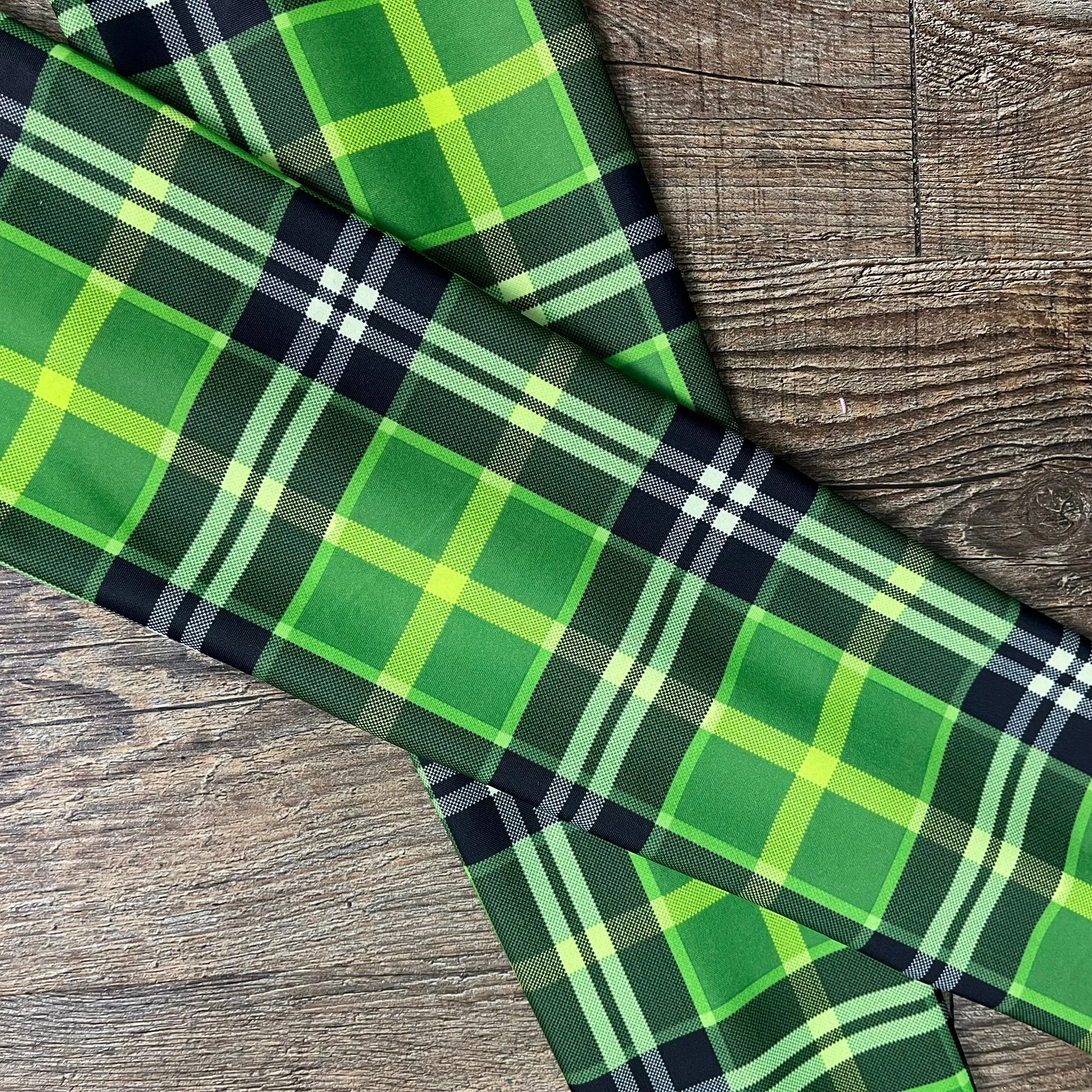 Compression Arm Sleeves in Green Plaid Print Spandex