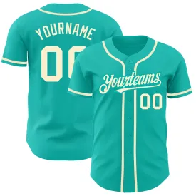 Custom Aqua Cream Authentic Baseball Jersey