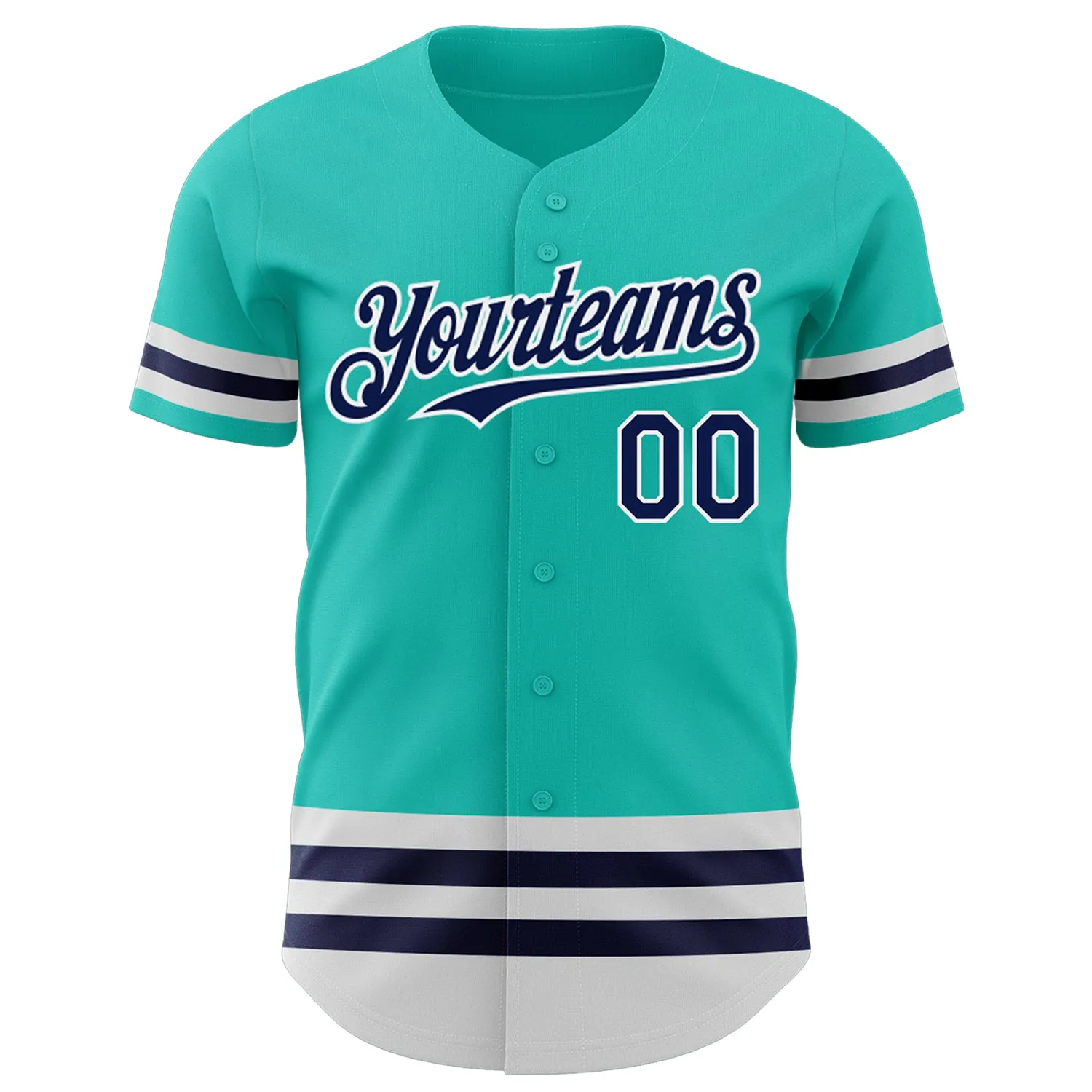 Custom Aqua Navy-White Line Authentic Baseball Jersey