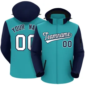 Custom Aqua Navy-White Raglan Sleeves Waterproof Jacket