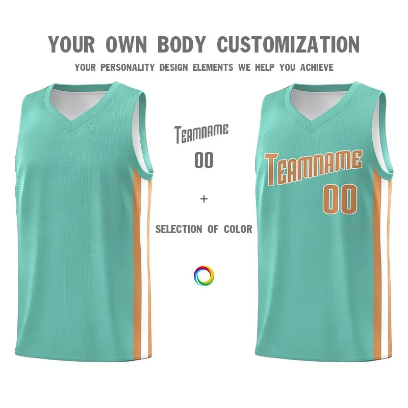 Custom Aqua Old Gold-White Classic Sets Sports Uniform Basketball Jersey