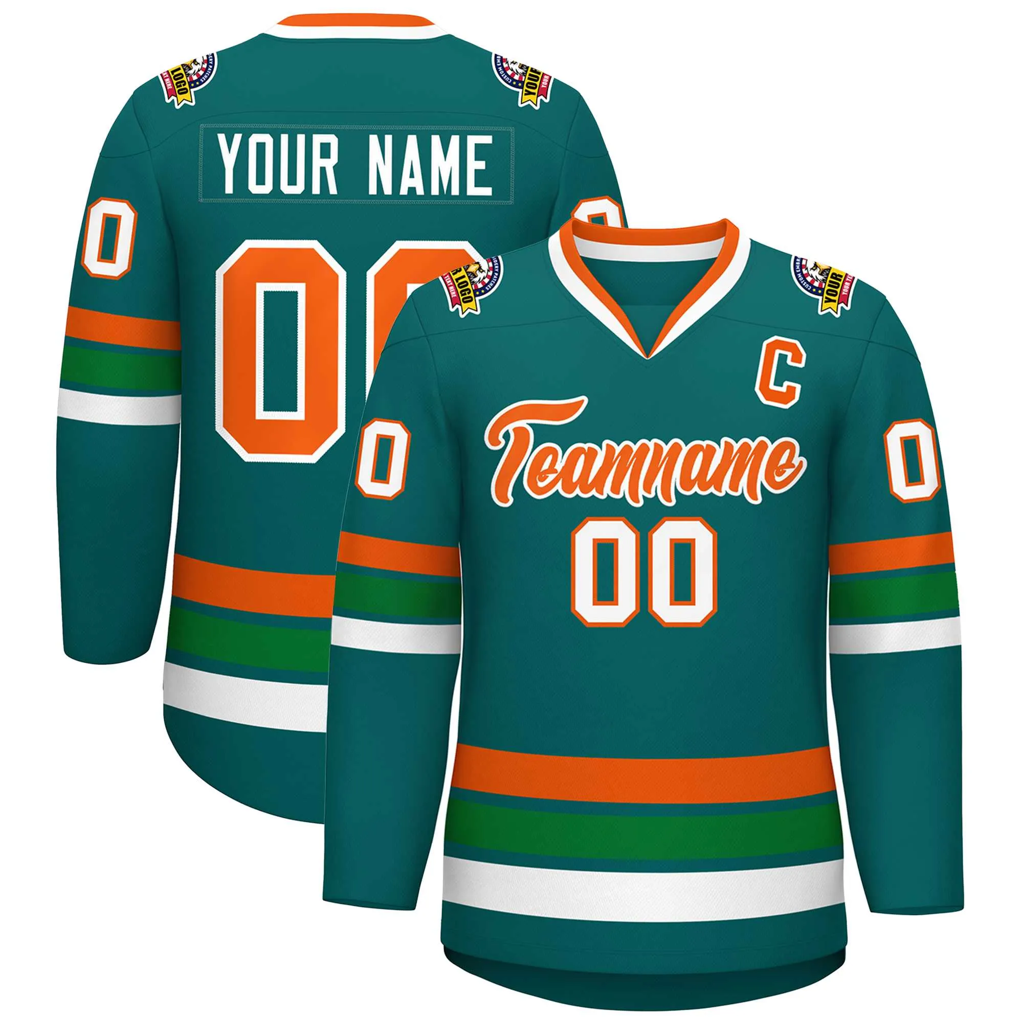 Custom Aqua Orange-White Classic Style Hockey Jersey