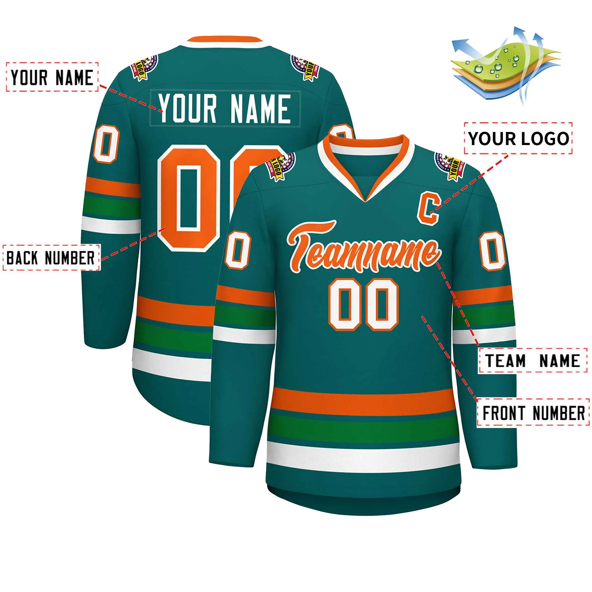 Custom Aqua Orange-White Classic Style Hockey Jersey