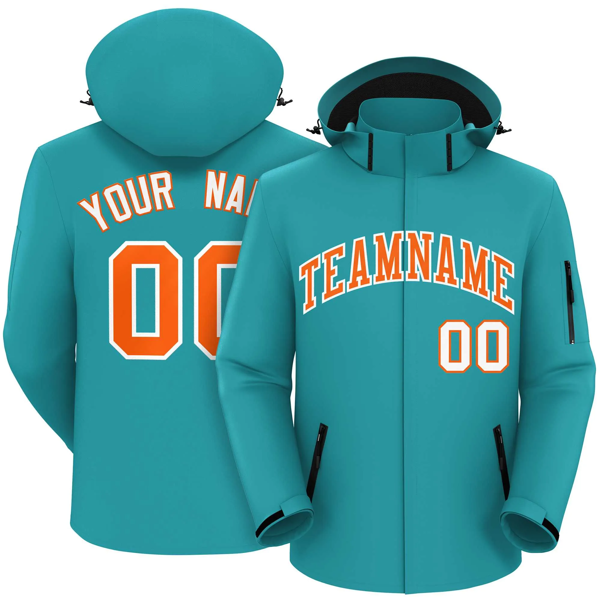 Custom Aqua Orange-White Classic Style Waterproof Jacket