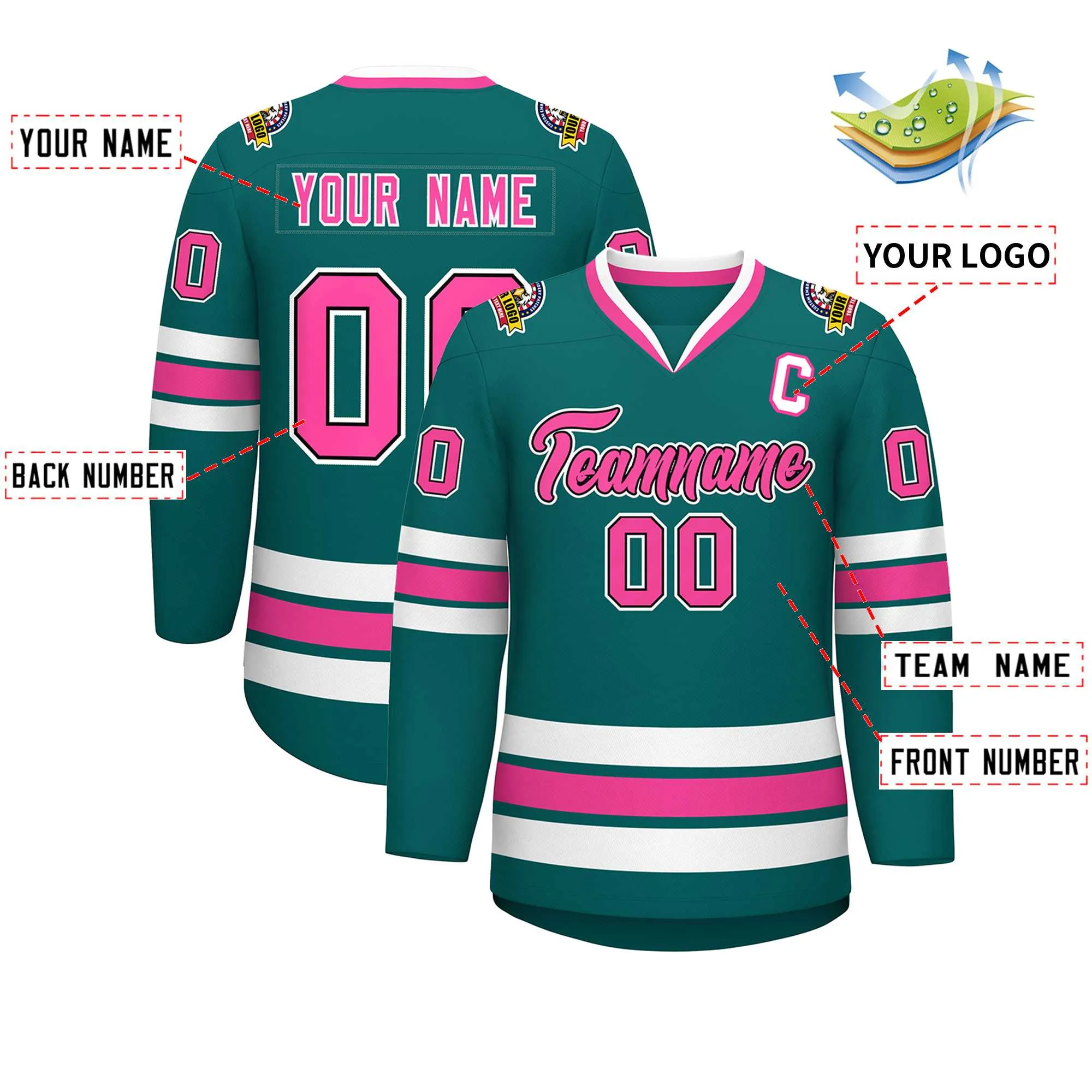 Custom Aqua Pink Black-White Classic Style Hockey Jersey