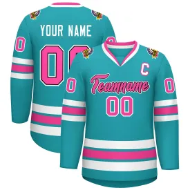 Custom Aqua Pink Navy-White Classic Style Hockey Jersey