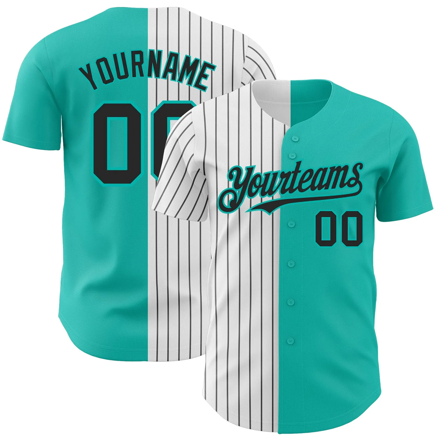 Custom Aqua White-Black Pinstripe Authentic Split Fashion Baseball Jersey