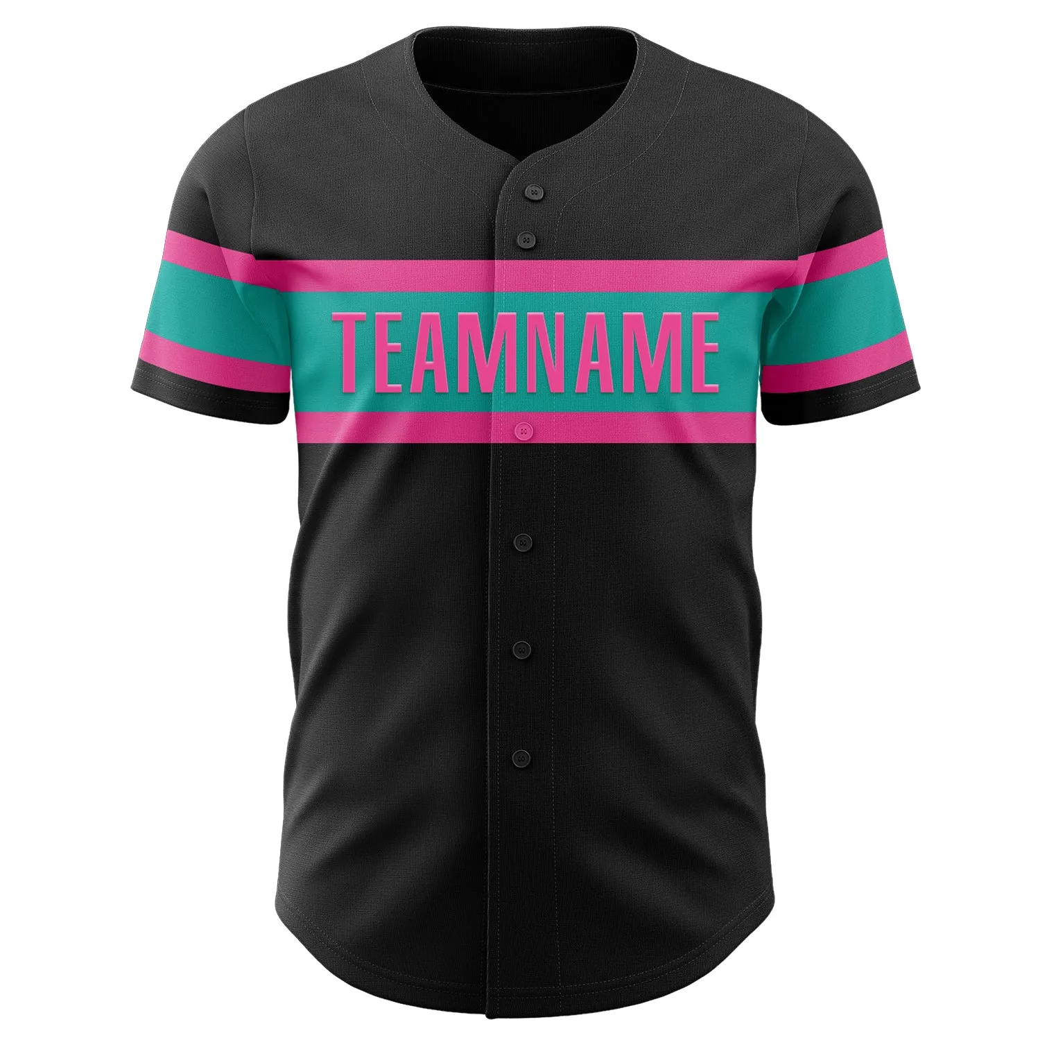 Custom Black Aqua-Pink Authentic Baseball Jersey