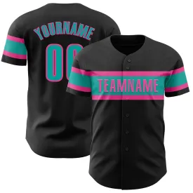 Custom Black Aqua-Pink Authentic Baseball Jersey