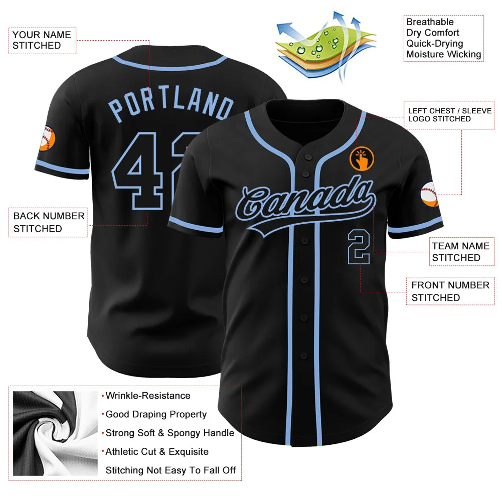 Custom Black Black-Light Blue Authentic Baseball Jersey