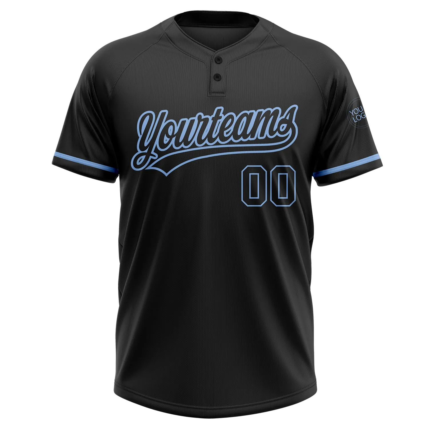 Custom Black Black-Light Blue Two-Button Unisex Softball Jersey