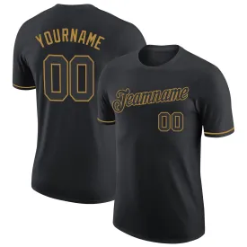 Custom Black Black-Old Gold Performance T-Shirt