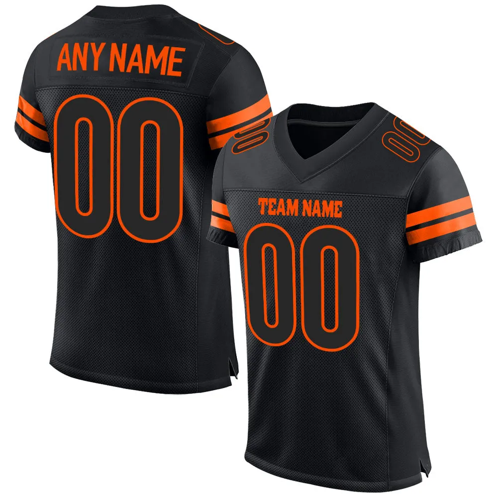 Custom Black Black-Orange Mesh Authentic Football Jersey