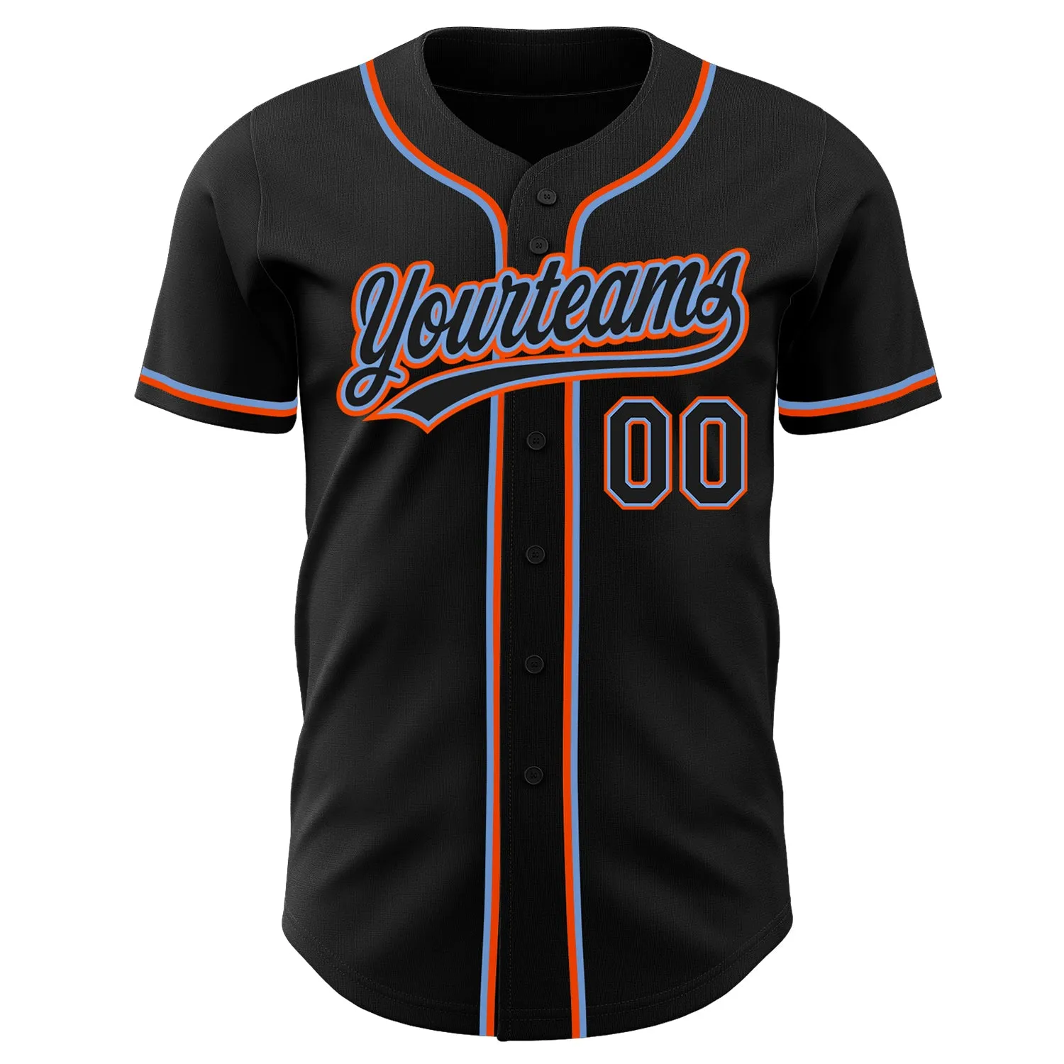 Custom Black Black Powder Blue-Orange Authentic Baseball Jersey