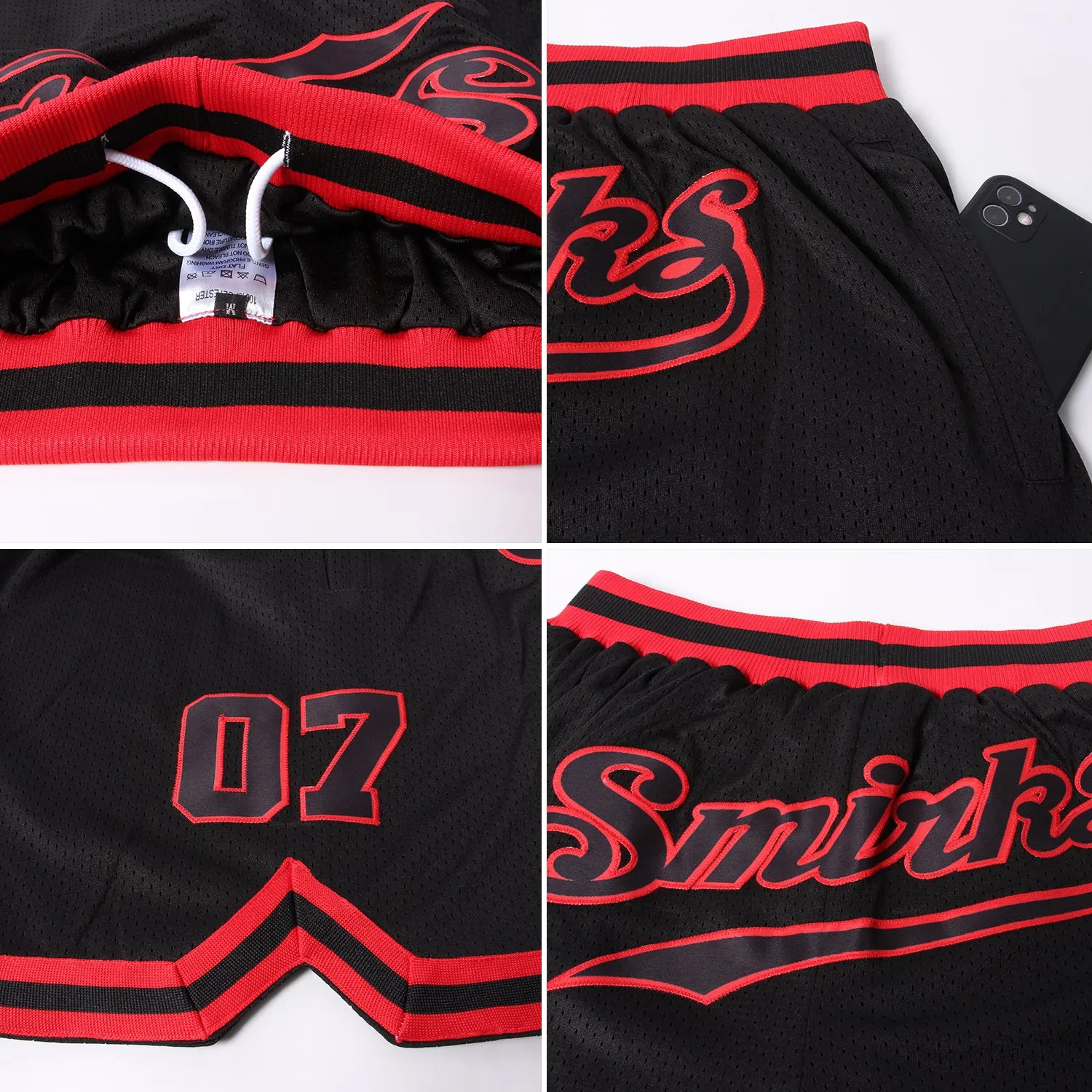 Custom Black Black-Red Authentic Throwback Basketball Shorts