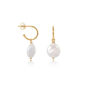 Decus Small Gold Vermeil Hoop Earrings with Baroque Cultured Freshwater Pearl Drops