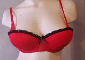 Elegant Red Push-Up Bra with Lace Overlay Size 34D