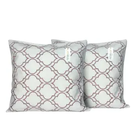 Embroidered Cushion - 100% Cotton Canvas, 45x45cm |  Pink Modern Quatrefoil Geometric | Set of 2