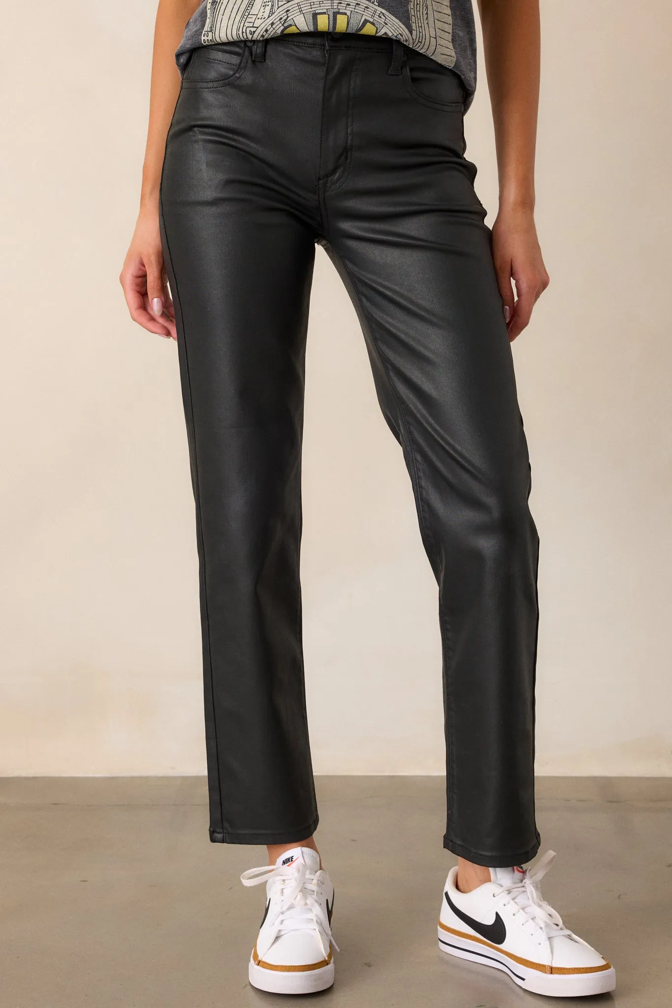 Emerging Love Black Faux Leather Straight Leg Pants