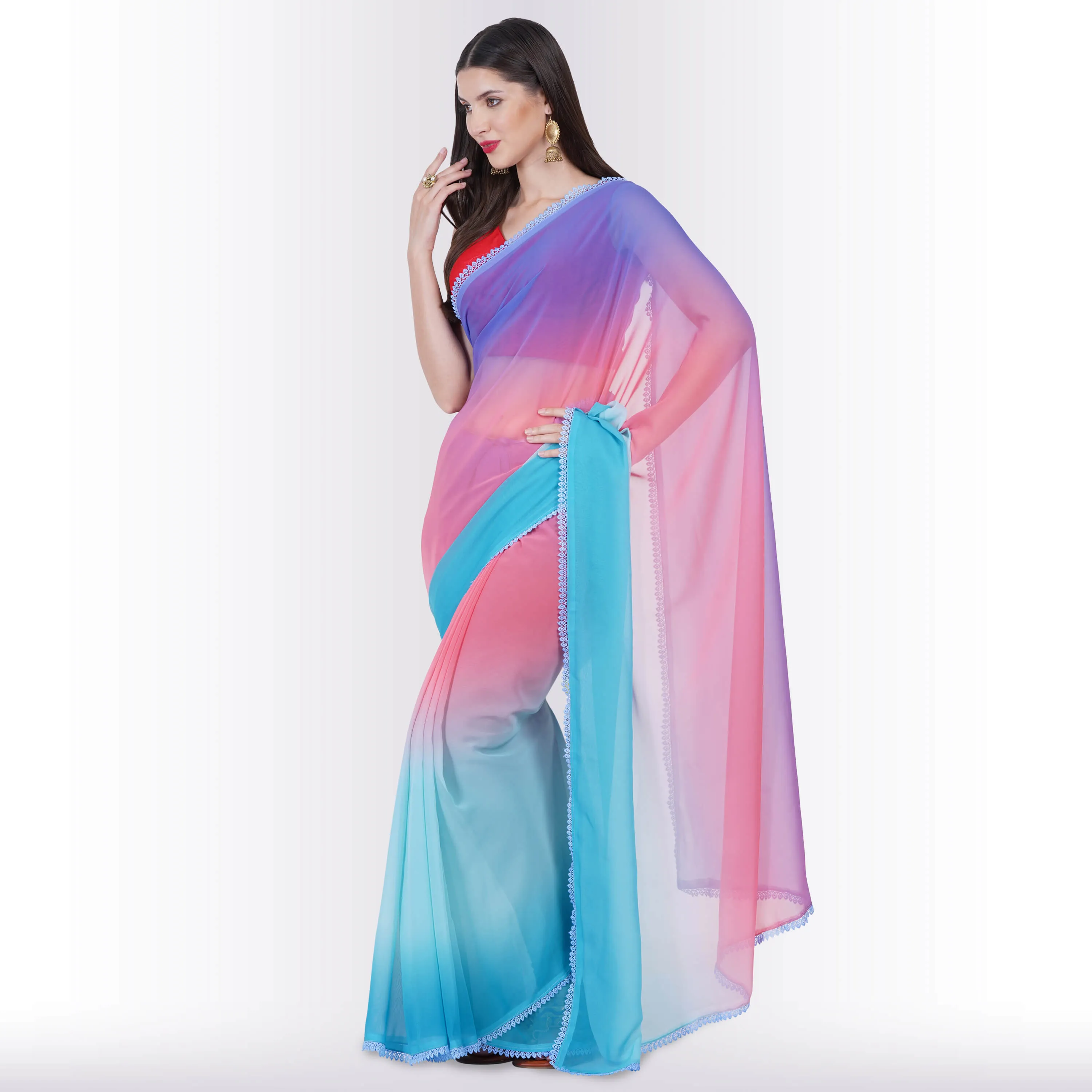 Georgette Saree in multi-color - Purple