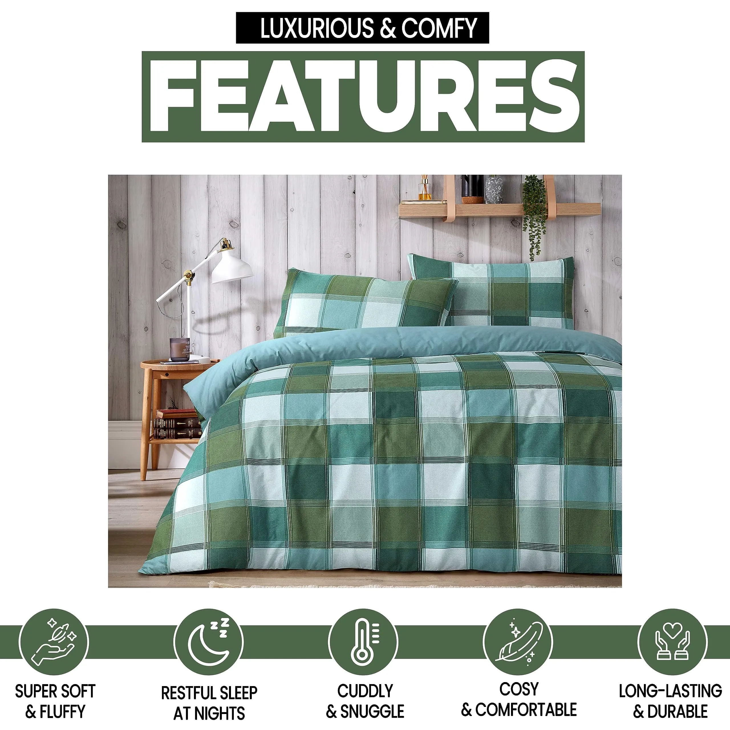 Glencoe Reversible Check Duvet Cover Set with Pillowcases Classic Polycotton Bedding Available in Single Double King Sizes by OLIVIA ROCCO