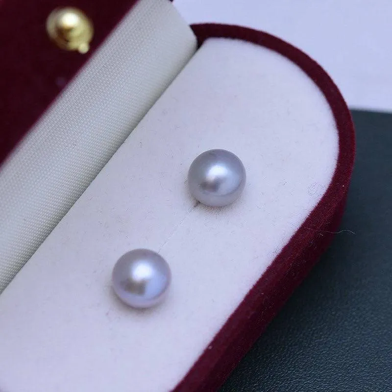 Grey Button Freshwater Pearl Stud Earrings