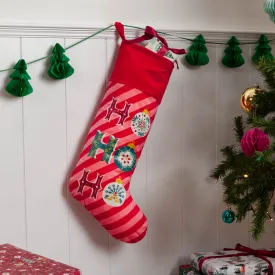 Ho Ho Ho Printed Velvet Xmas Stocking Red