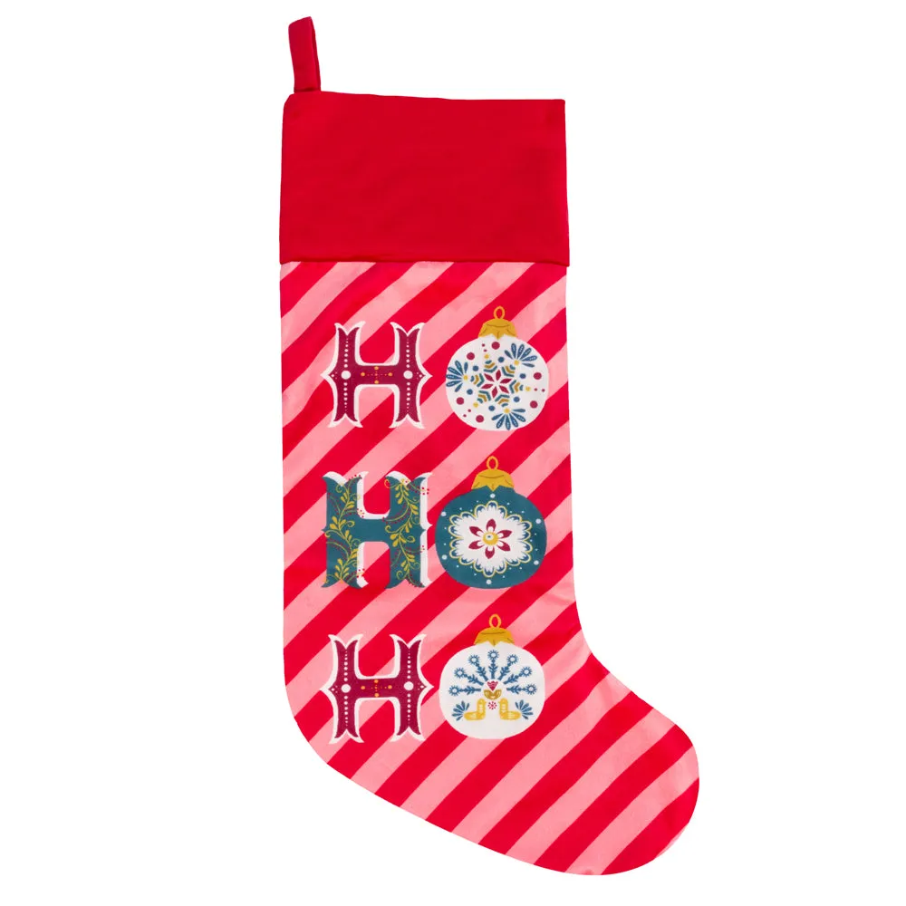 Ho Ho Ho Printed Velvet Xmas Stocking   Sack Red