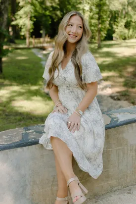 Ivory & Black Floral Midi Dress