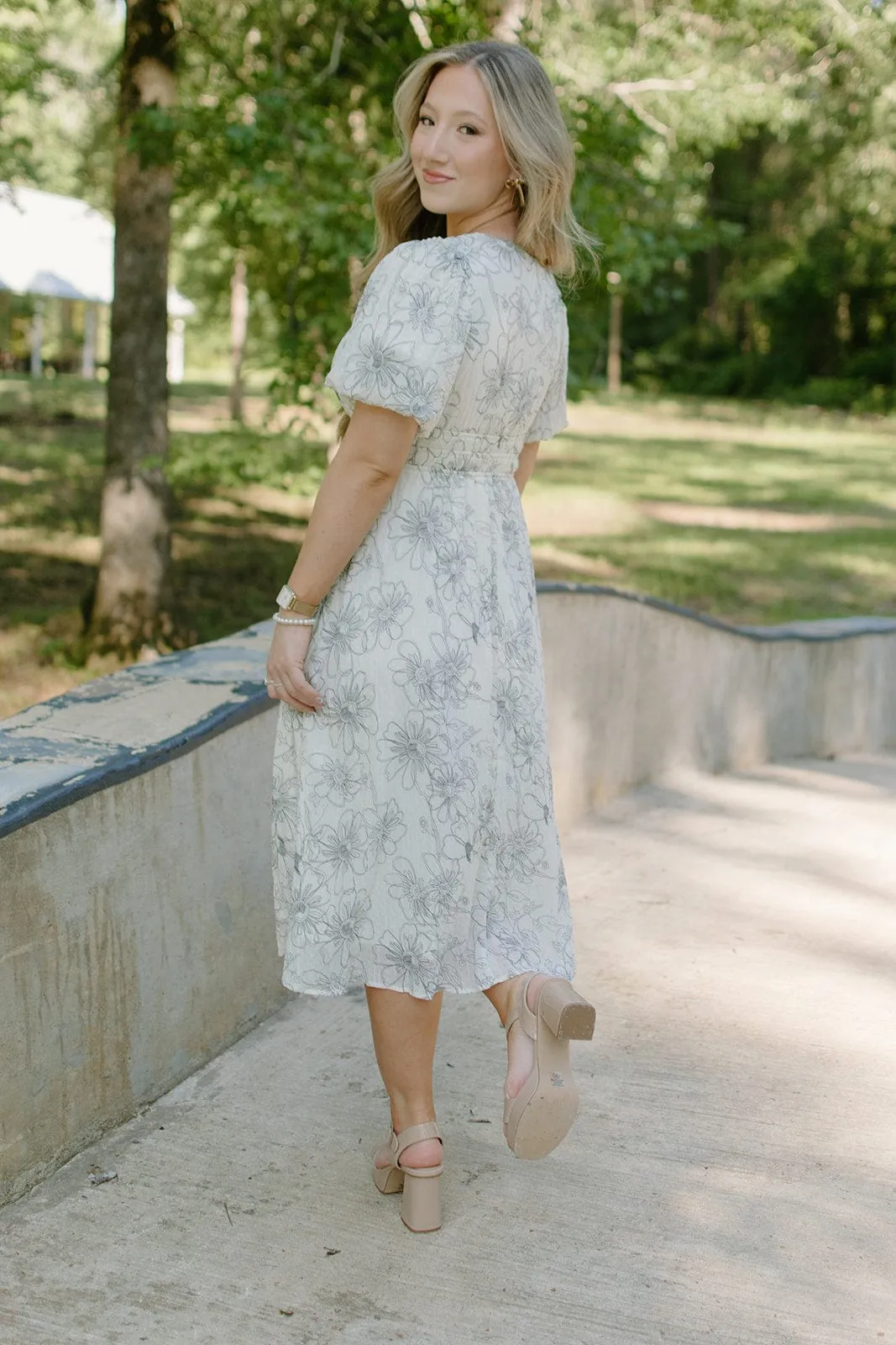 Ivory & Black Floral Midi Dress