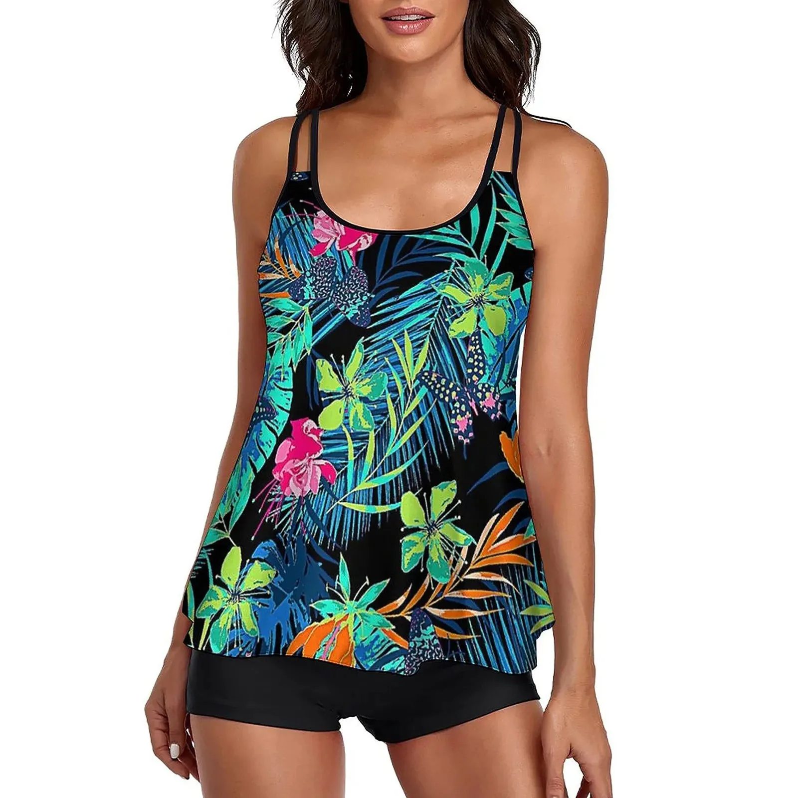 LVSANW 2024 Women Floral Printing Bathing Suit Female Two Pieces Swimsuit Female Sexy Bikini Swimwear Summer Ladies Loose Tankini Sets