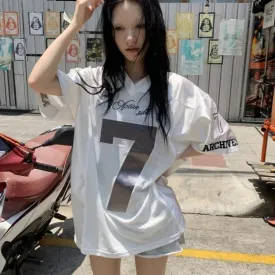 LVSANW American Fashion Sports Oversized T-shirts Sexy Women Y2K Graphic Short Sleeve Tops Silvery Quick Drying Casual Basketball TeeS