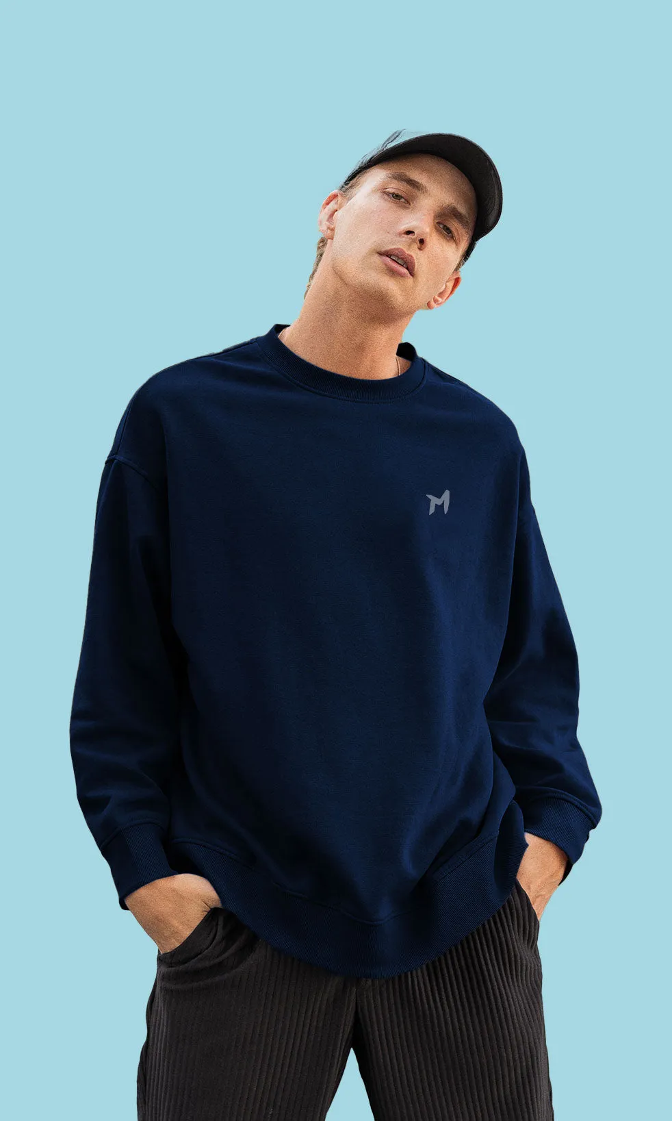 Mebadass Cotton Men's Oversized Sweatshirt - Navy Blue