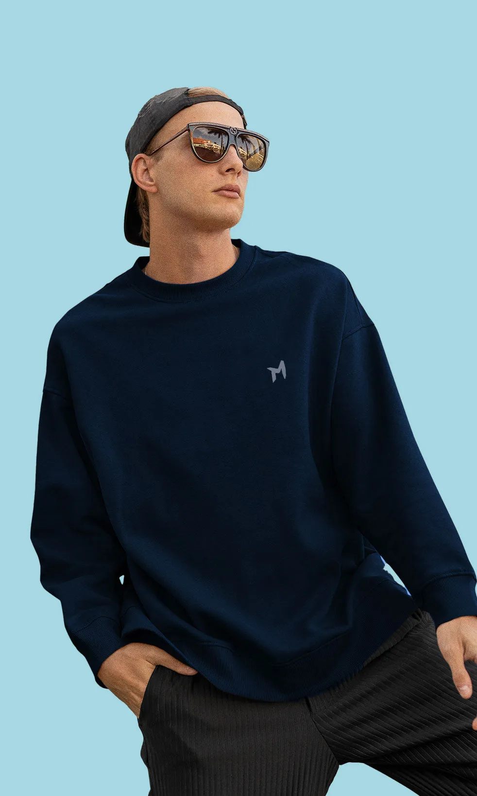 Mebadass Cotton Men's Oversized Sweatshirt - Navy Blue