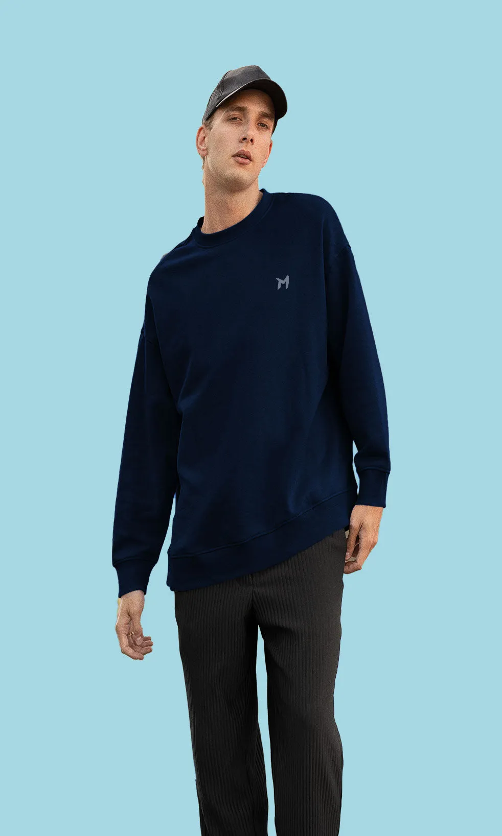 Mebadass Cotton Men's Oversized Sweatshirt - Navy Blue