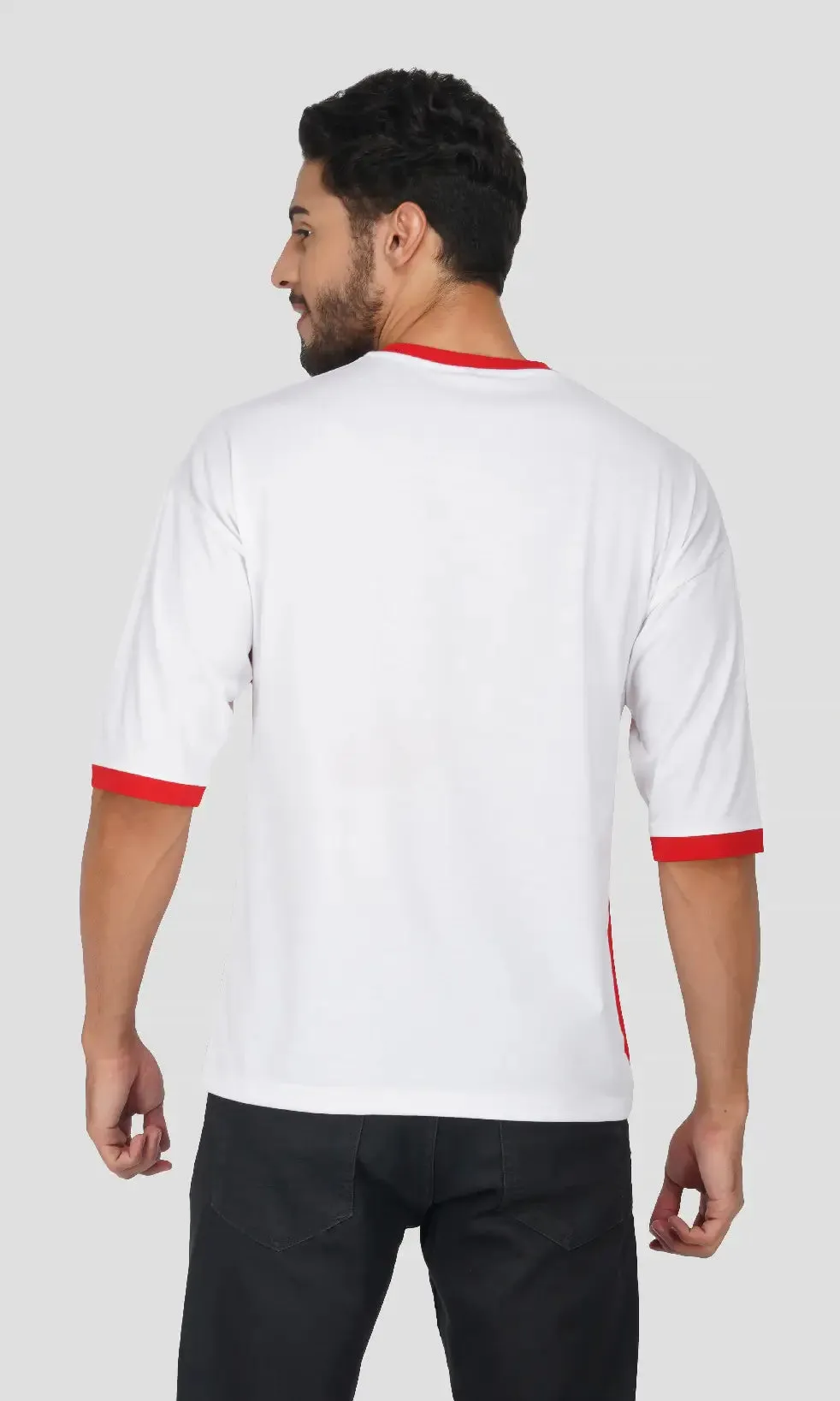 Mebadass Men's ColorBlocked OverSized Cotton T-shirts - White & Red