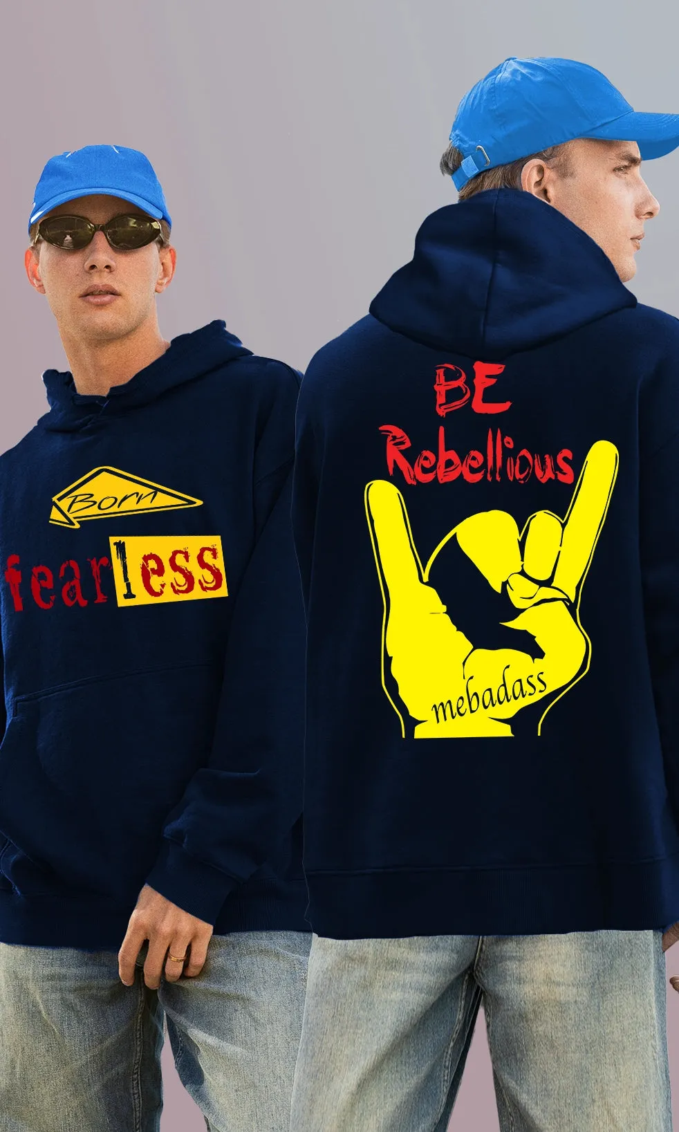 Mebadass Men's Printed Oversized Hoodie - Fearless Rebellious