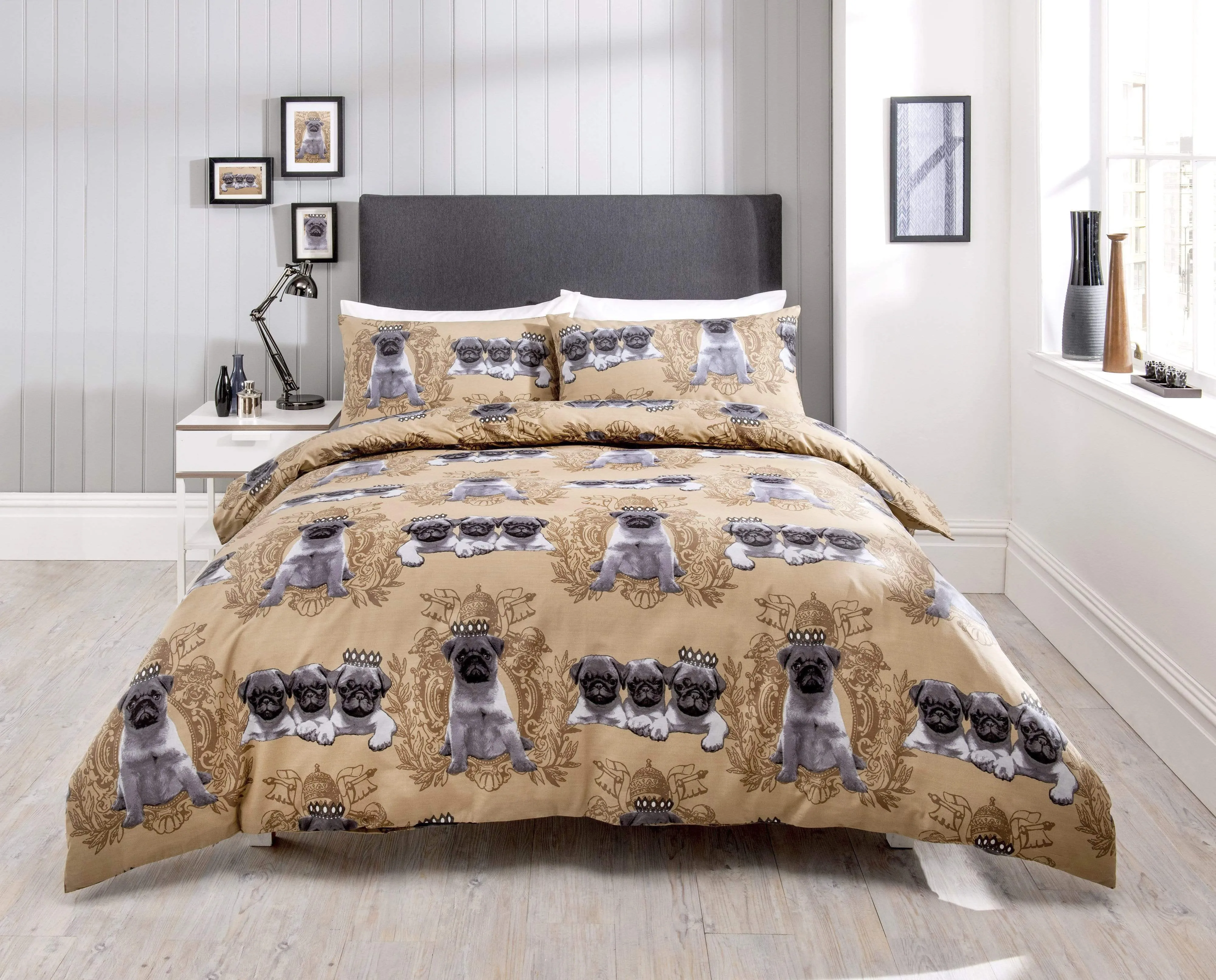 Pugs Duvet Cover Set Elegant Cotton Rich Bedding with Bold Vibrant Colours Available in Single Double King Sizes by OLIVIA ROCCO