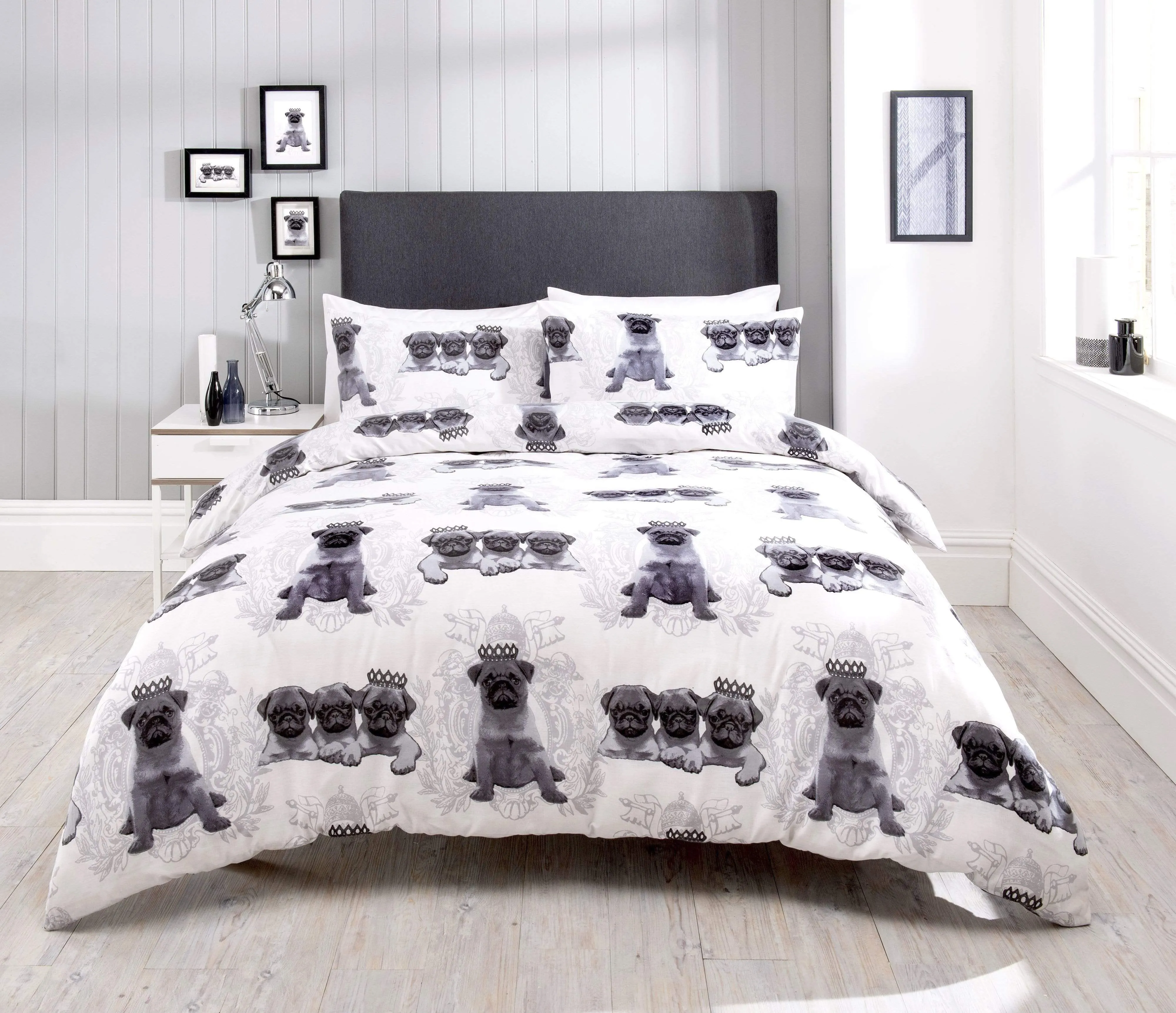 Pugs Duvet Cover Set Elegant Cotton Rich Bedding with Bold Vibrant Colours Available in Single Double King Sizes by OLIVIA ROCCO