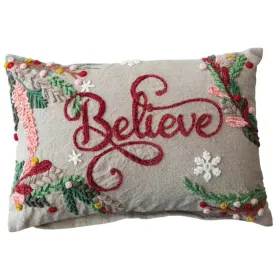 "Believe" Cotton Chambray Lumbar Pillow - 16" x 10"