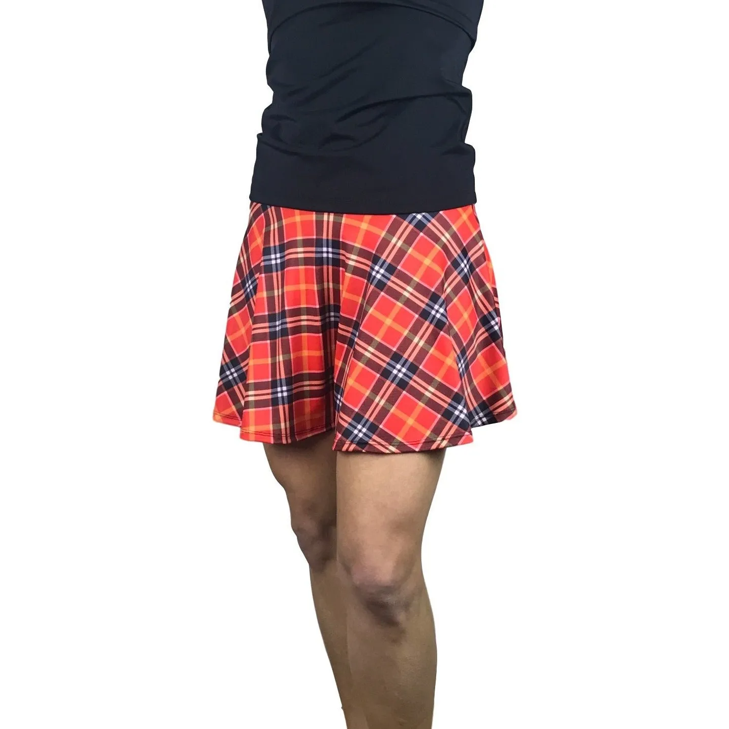 Red Plaid Athletic Skirt w/ built in compression shorts and pockets