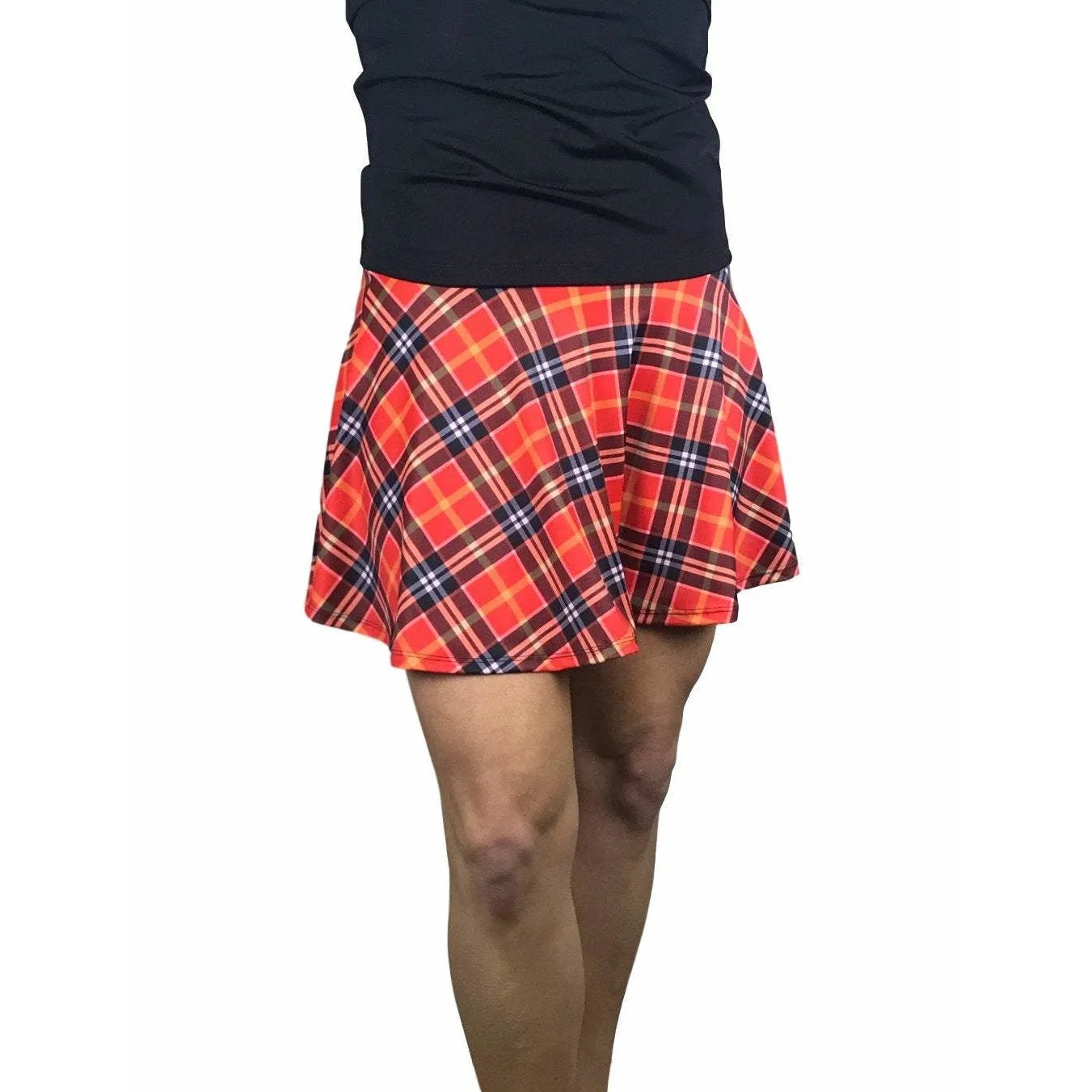 Red Plaid Athletic Skirt w/ built in compression shorts and pockets