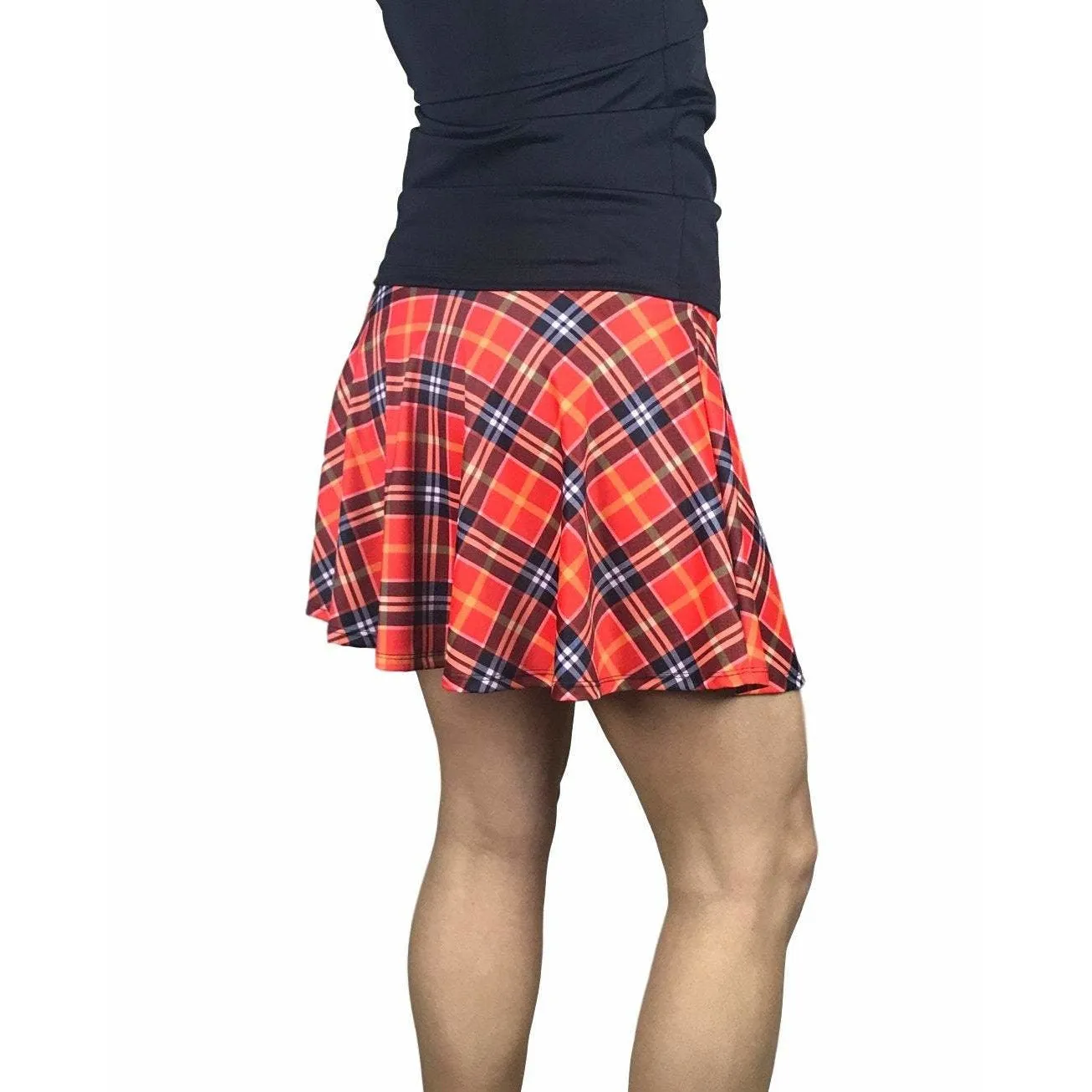 Red Plaid Athletic Skirt w/ built in compression shorts and pockets