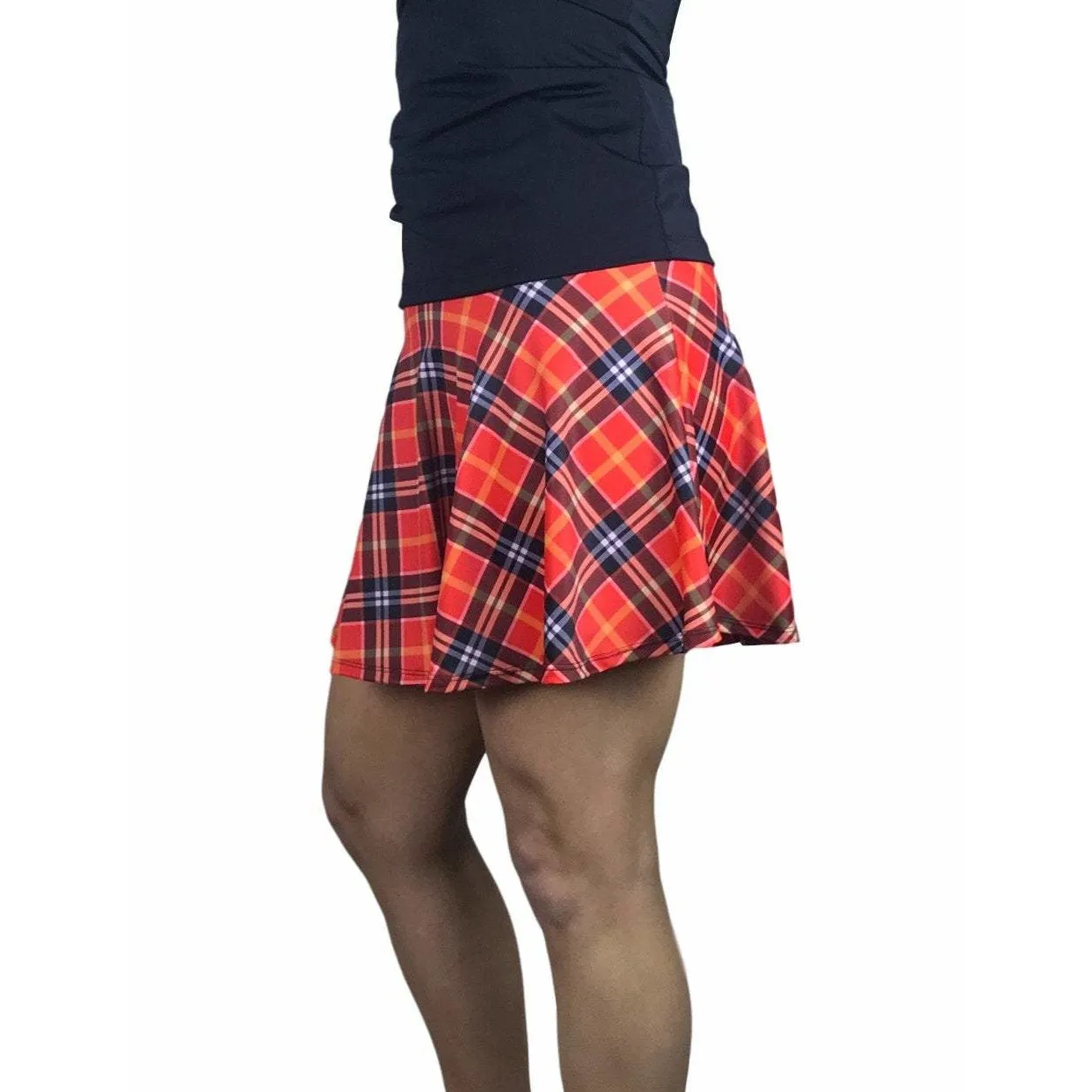 Red Plaid Athletic Skirt w/ built in compression shorts and pockets