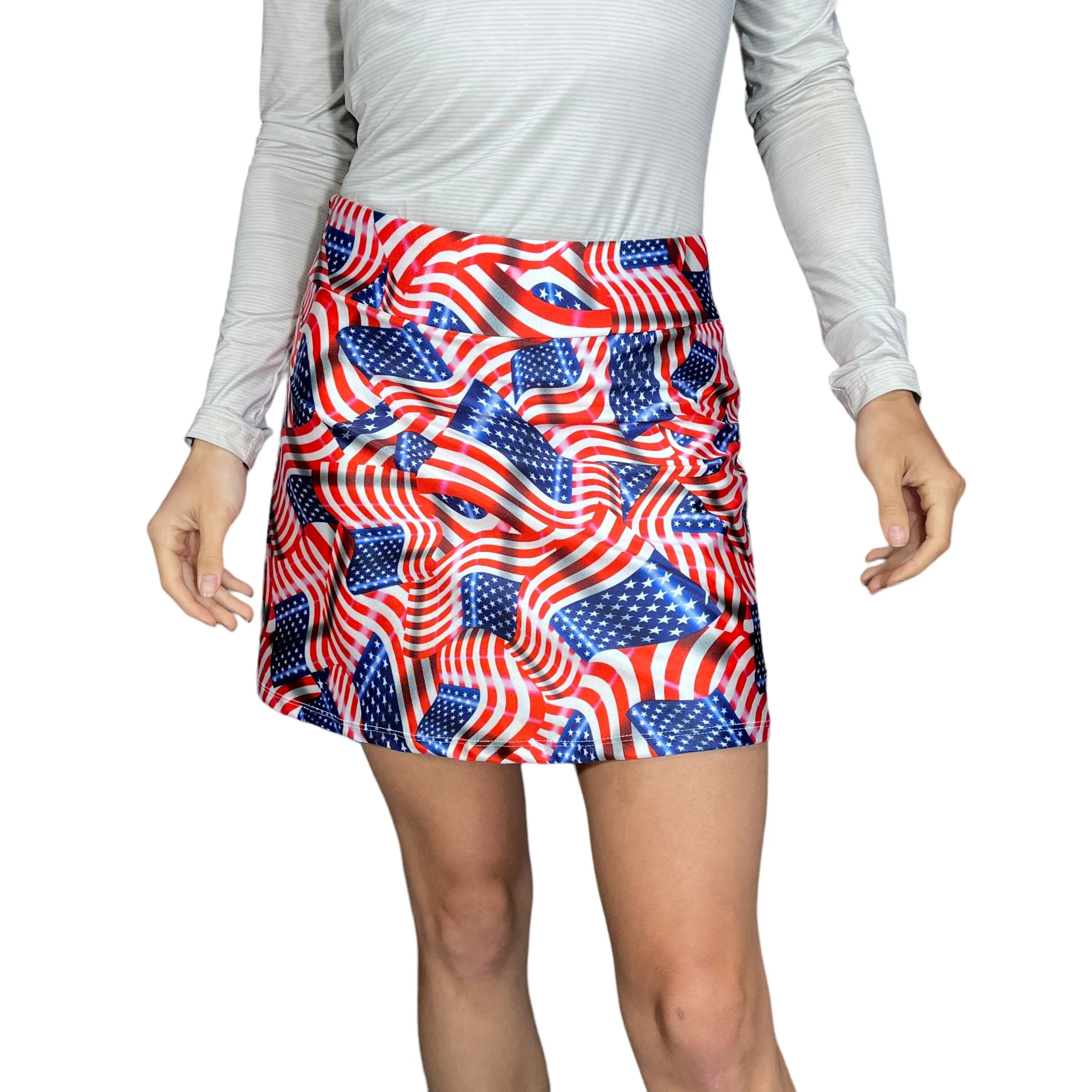 USA Flag Print Athletic Slim Golf Skort w/ pocket - Pickleball or Tennis Skirt